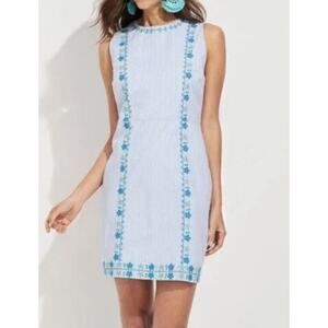 Vineyard Vines Pop Embroidered Mini Shift Dress Hydrangea Blue 20